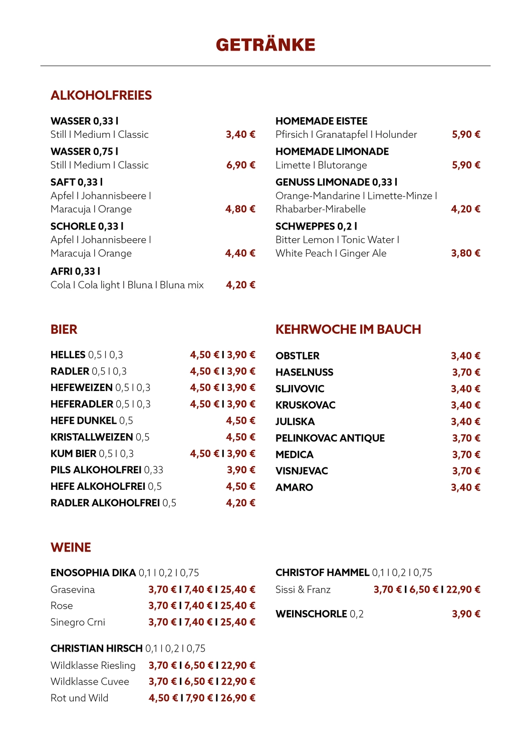 Gasthaus Adler - Restaurant - Menükarte