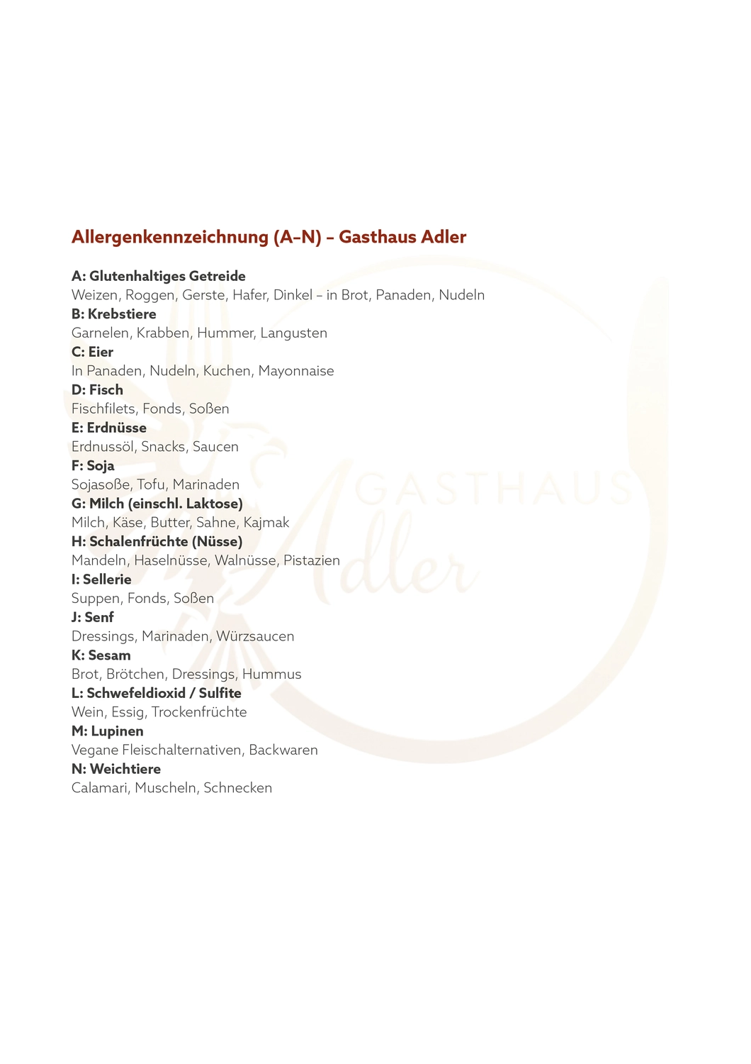 Gasthaus Adler - Restaurant - Menükarte