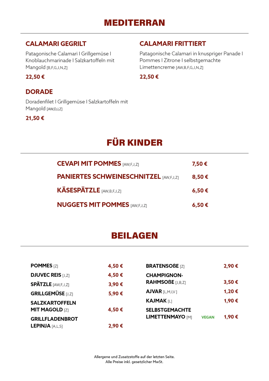 Gasthaus Adler - Restaurant - Menükarte