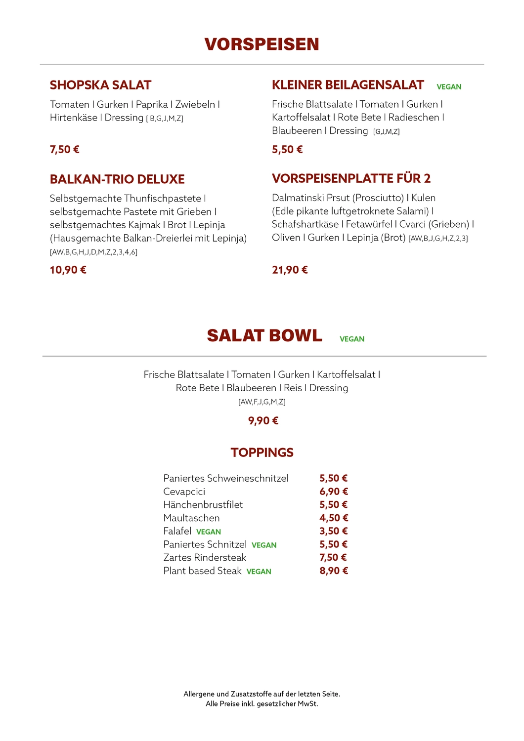 Gasthaus Adler - Restaurant - Menükarte